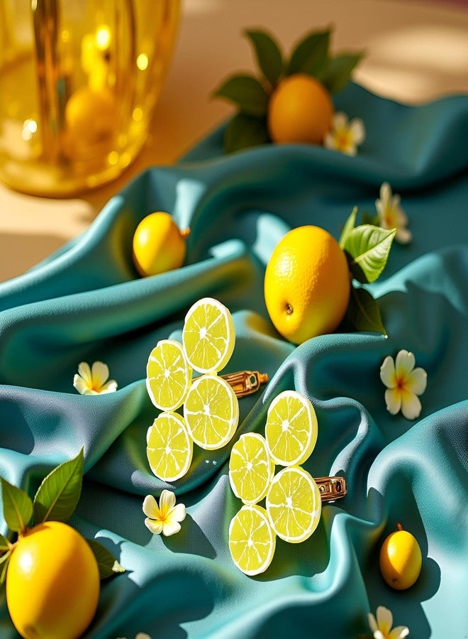 GOUDOGEDC 4Pcs Double Lemon Slices Hair Clips Lemon Hair Clip,Fruit Hair Clip for Women Girls Bangs Side Hairpins Creative Barrettes Duckbill Hair Accessories Clips and Barrettes Decoration - Image 4